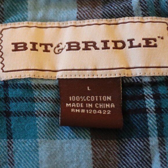 Bit & Bridle Large Flannel Western Style Pearl Snap 100% Cotton Flannel Shirt - Picture 2 of 13